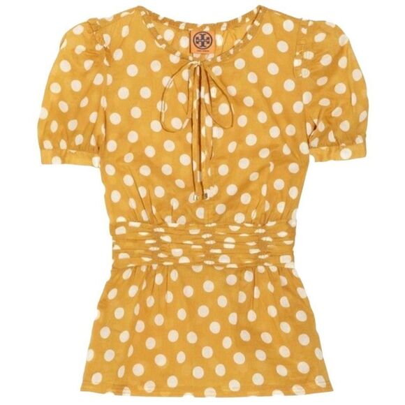Tory Burch Ruth Top Blouse Yellow Polka Dot Size 2 - Picture 2 of 5